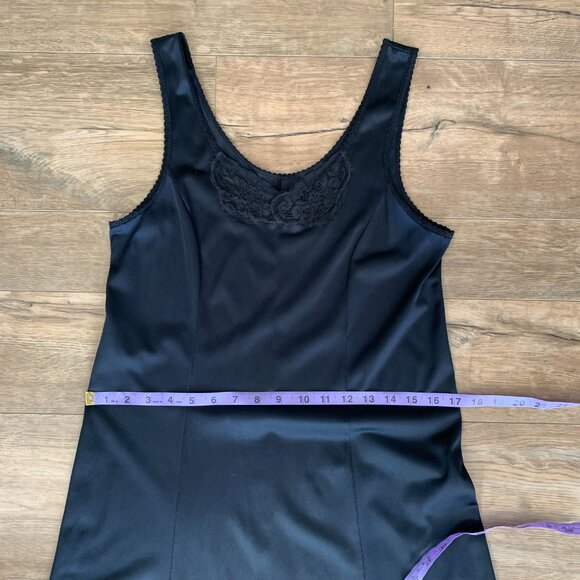 Vintage Pink Lady Slip Dress Nightgown 36 Black Satin Lace Trim Midi Lingerie - Picture 13 of 14